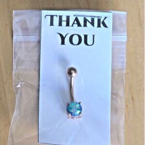 Synthetic Blue Opal Glitter Rose Gold Steel Navel Ring Belly Button 14G Jewelry